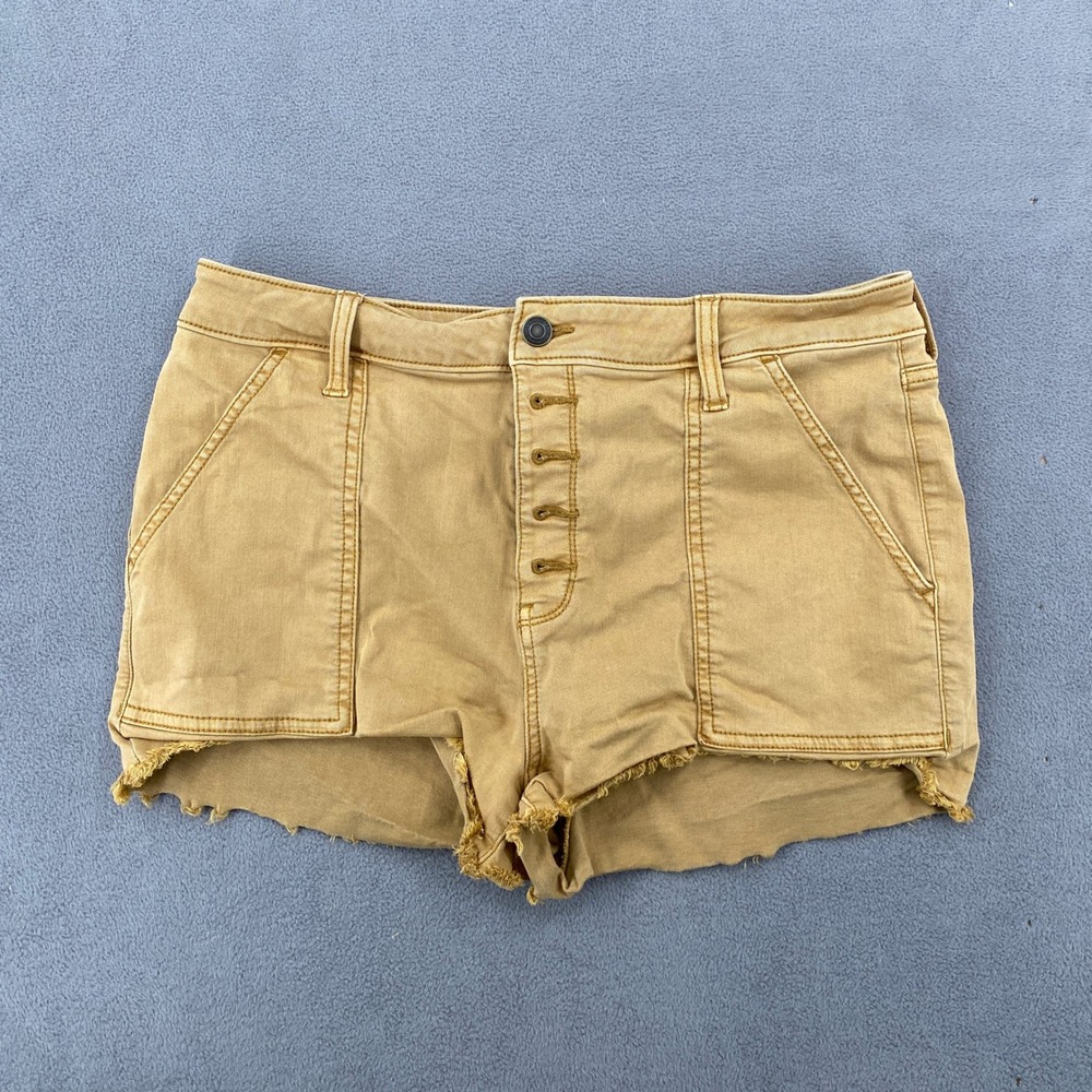 SO High Rise Utility Shorts Mustard Tan Button Fly Frayed Hem Size 15